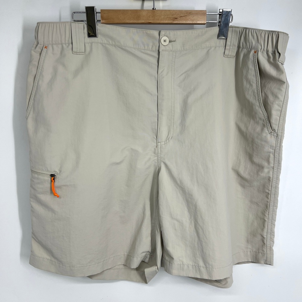 Orvis Mens Tan Nylon Hiking Cargo Shorts Size XXL Khaki Lightweight 8 in Inseam